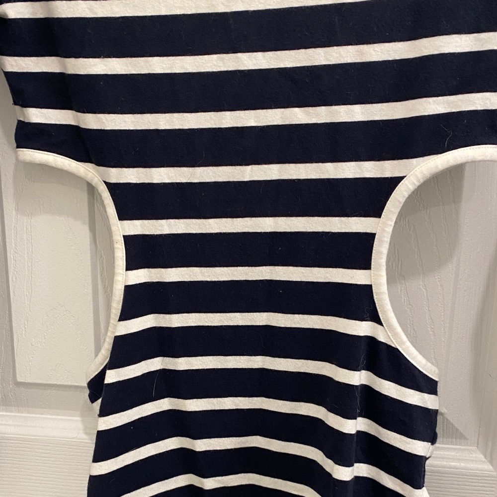 Topshop Petite Navy and White Striped Long Sleeve Dress With Side Cutouts - Picture 3 of 9